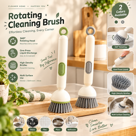 Long Handle Liquid Adding Rotating Wok Brush Kitchen Special Multifunction Cleaning Brush